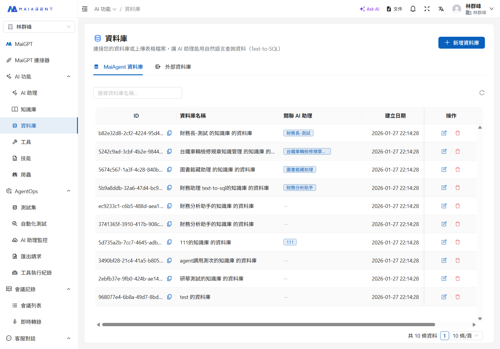 資料庫管理頁面
