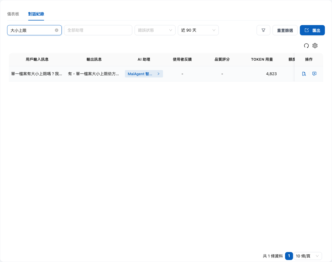 對話紀錄列表的操作欄加入 FAQ 圖示