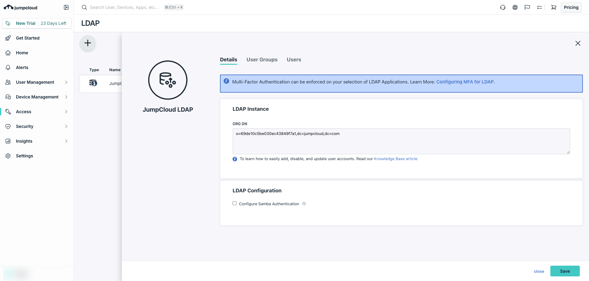 JumpCloud LDAP Directory 詳細頁